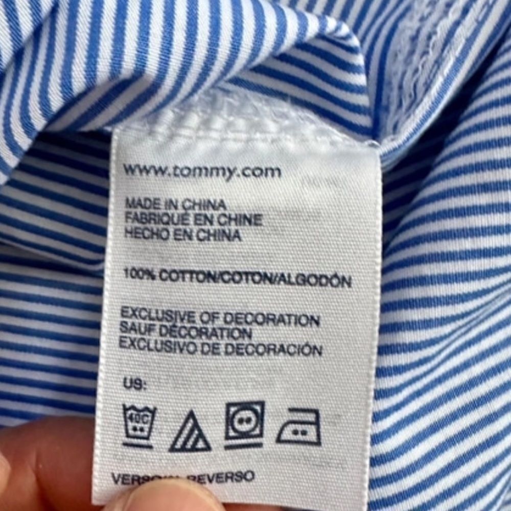 TOMMY HILFIGER Boys Blue Striped Button Down Shirt Size 7 - Picture 10 of 11